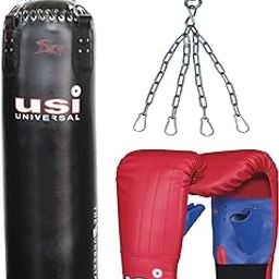 USI UNIVERSAL THE UNBEATABLE Boxing Kit, 626PU Fury Filled Boxing Punching Bag, Combo Of 105cm Heavy Punch Boxing Bag With 617LT Bouncer Punching Gloves (Size L/XL) & Chain Set-11