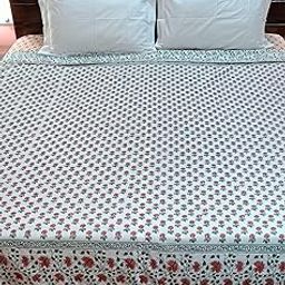 CHHAP Home Collection 100% Floral Pattern Cotton Double Bed Dohar, Red and White,Reversible Hand Block Printed Mulmul Crimson Blossom Summer Dohar-20
