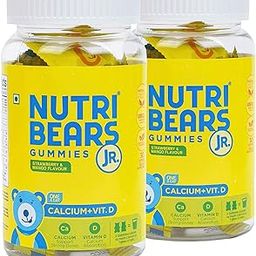 NutriBears Children’s Calcium and Vitamin D Gummies for Kids and Teens, 60 Gummy Chewables, Strawberry and Mango Flavour, Natural Gelatin Free Vegetarian Supplement for Strong Teeth and Bones, 2-Pack-image-98