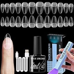 THR3E STROKES Gel Nail Kit Easy Nail Extension Set With 100Pcs Shaped Tips 6 in 1 Nail Glue Base Gel and Innovative Led Lamp Easy Funny Diy Nail Tips Art Decoration at Home Gift for Women (P8 GEL X KIT)-image-66