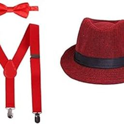 Suspender and Bow Tie Set with Matched Hat for Kids 7yrs to 10yrs- Deep Red-image-25