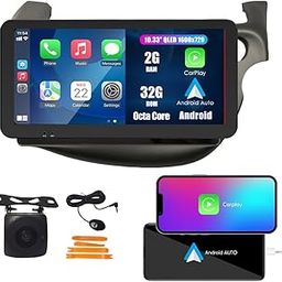 Kunfine Car CarPlay Android Auto Navigation Stereo GPS Radio Reverse Camera Display 10.33" QLED Touchscreen Headunit Tablet Pad Media Player for Honda Fit 07-14 RHD, if Applicable Octa Core 2G+32G-16