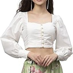 Chroma Button Down Shirt Style Blouse Crop Top for Women Girls Casual Party-7