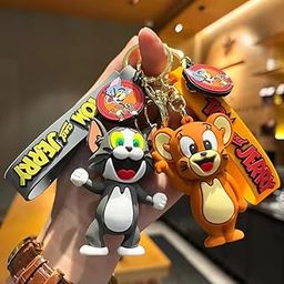 Rubber Tom And Jerry Keychain Stand Couple Keychains For Girls Key Chain Anime Merch Toys Figures - Set Of 2, Multicolor-picture-5