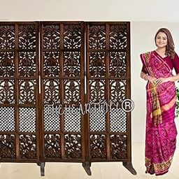 Partition Wall Divider – Wooden Room Divider for Home, Hall, Pooja Room & Living Area | Folding Partition Screen & Room Separator (3 Panels (with Stands))-image-4