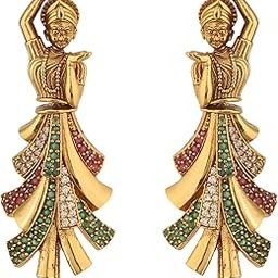 Antique Gold Plated Sparkling Dancing Lady CZ Drop Earrings with Geometric Design - Indian Earrings for Women Perfect for Ethnic occasions | Traditional Earrings For Women | 1 Year Warranty*-image-16