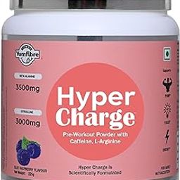 Yum Fibre Hyper Charge Pre-Workout Supplement Powder with Beta Alanine, L-Citrulline, L- Arginine, BCAA, Explosive Muscle Pump, Caffeinated -For Men,Women *(25 Servings, Blue Raspberry)-image-39