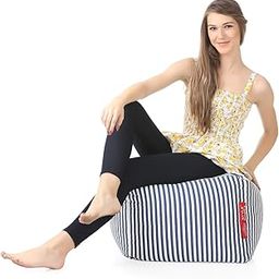 Style Homez Square Cotton Canvas Stripes Printed Bean Bag Ottoman Stool Large Cover Only, Navy Blue Color-picture-24
