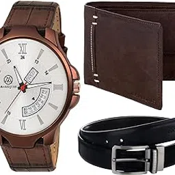 markques Day and Date Men's Watch, Leather Wallet and Belt 3 in 1 Combo Festival Gift Set for Men and Boys (PRV-77020902-MAX-02-NL-01)-picture-0