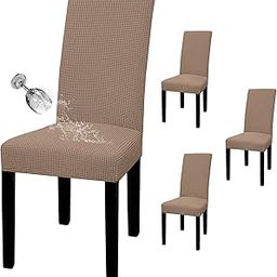 Lukzer 4Pc Spandex Elastic Dining Chair Cover Removable & Washable Seat Case Stretchable Universal Protective Slipcover Chair Protector (Textured Dark Beige Checked Design)-image-26