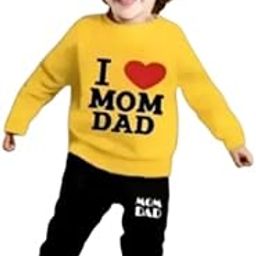 Kids Boys Love Mom Dad Printed Cotton Blend Top & Bottom Clothing Set-image-43