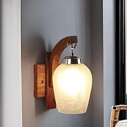 SINOMAN Wooden Wall Light Sconce Lamp with Glass Shade for Bedroom | Living Room | Dining | Restaurants | Coffee Shop | Balcony | Home & Office Decor (J-04, Frosted Glass) (Without Bulb)-20