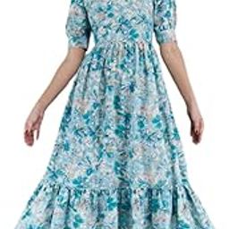 Womens Rayon Short Sleeve Printed Long Anarkali Maternity Dress with Side Zipper-image-74