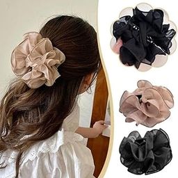 2PC Hair Claw Clips for Women | Extra Large Chiffon Bow Hair Clips | Premium Fabric Rose Hair Accessories | Strong Hold Hair Clamps for Wedding/Festival (Big Size, 2 Pack)-image-5