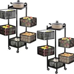 Pack of 2 Storage Rack | 5-Layer Revolving Vegetable Kitchen Rack | Squre Multipurpose Storage Trolley with Wheels | Metal Fruit Storage Rack | Kitchen Cabinet Spice Rack | Black-image-69