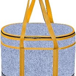 GREEN DECOR Non Woven Fabric Cute Oval Shape Diaper Caddy Bag with Handle & Zip Lock for Smart Mothers Baby Diaper Caddy Wipes Felt Storage Organizers,Foldable and Portable (Grey&Yellow- 15X10X9 Inch)-image-104