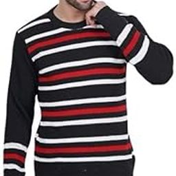 Men's Classic Sweater | Elegant Woolen Stripes Casual Sweaters for Men Dailywear Black-image-100