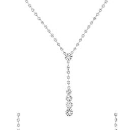 Silver Jewellery Set for Women | Fashion White Crystal Necklace Set for Women | Luxe Layers | Rhodium Plated Necklace Set for Girls | Birthday Anniversary Gift for Women Wife-image-45