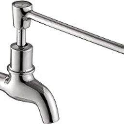 Kamal Full Brass Eco Elbow Action Bib Cock Tap Faucet with Wall Flange | Wall Mounted | Chrome Finish - Silver (Pack of 1)-image-1