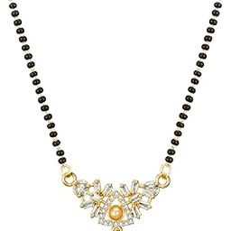 Aadita Woman Gold Plated Black Beaded and White Stone Studded Mangalsutra For Women - MS2907-image-1