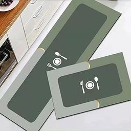 HomeCloud Anti Fatigue Kitchen Rug Sets 2 Piece Non Slip Kitchen Mats for Floor Cushioned Kitchen Rugs and Mats Waterproof Comfort Standing Mat Runner for Kitchen (Spoon_Knif_Green)-image-16