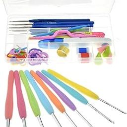 Palshiv Rubber Knitting Crochet Hook Needle Set, 52Pcs Ergonomic Sewing Knitting Needle Kit With 16Pcs Soft Grip Handles Hook 0.6Mm-6Mm,1 Scissor,1 Tape Measure,3 Tapestry For Hand Knitted,Multicolor-image-63