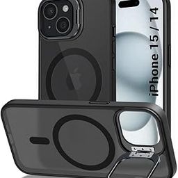 TheGiftKart Hybrid Back Cover Case for iPhone 15 / iPhone 14 Compatible with MagSafe | Built-In Stand | ShockProof Hard Case Cover for iPhone 15 / iPhone 14 (PC & TPU, Frosted Matte Back, Black Sides)-image-26