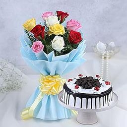 Roses and Black Forest Cake Eggless Standard-image-78