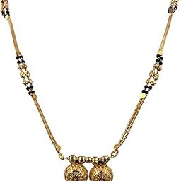 Gold Plated Chain Full Golden Less Black Bead Vati Maharashtrian Marathi Style Mangalsutra Short Size(18 Inch) 11-image-36