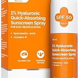The Derma Co. 1% Hyaluronic Quick-Absorbing Sunscreen Spray |Hyaluronic Acid & Vitamin E | SPF 50 & PA++++ | No White Cast | Hydrating Fluid | Easy Reapplication | Face & Body | All Skin Types-100 ml-24