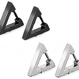 hunky dory Black | Silver Stainless Steel Earrings Stud For Men | Women (2 Pair)-picture-43