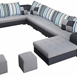 Rol Deco Leatherette Sofa Set/ 2+1+1+1+2 7 Seater/U Shape Sectional Sofa Set/Without Centre Table for Your Living Room/Office/Dining Room/Hall (Color Beige) 18 Months Warranty-image-20