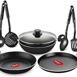 Pigeon Mio Nonstick Aluminium Cookware Gift Set, Includes Nonstick Flat Tawa, Nonstick Fry Pan, Kitchen Tool Set, Nonstick Kadai with Glass Lid, 8 Pieces Kitchen Set (Black)-17