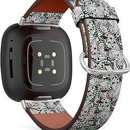 CJBROES Replacement Leather Watch Band, Compatible with Fitbit Versa 3 and Fitbit Sense of Wristband Bracelet Accessory - Butterflies Black White Watercolor-67