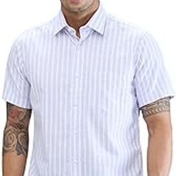 Men's Regular Fit Checks Pattern Pure Cotton Plain Collar Half Sleeve Casual Shirt-7