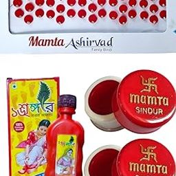 Traditional Beauty Set - Sindoor 20g (Pack of 2), Alta Red Feet Colour 50ml, Fancy Red Stone Bindi-44