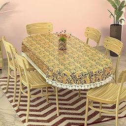 Kuber Industries 60x90 Inch - 6-Seater Oval Shape Dining Table Cover | Table Protector Table Sheet For Dining | PVC Waterproof Tablecloth for Dinner | Multi Floral - Black Golden-image-9
