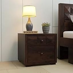 WOODNETIC Solid Sheesham Wooden Bedside Table with 2 Drawer in Diamond Design - Walnut Finish-10