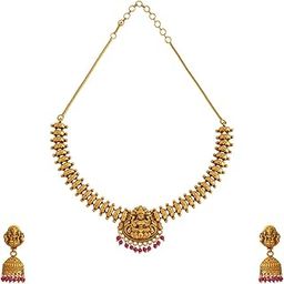 Fashion Jewellery Gold Polished Antique Necklace Set With Adjustable Chain & Push Back Jhumkas | Best For Gifting & Special Occasion | Jewellery Set For Women-image-58