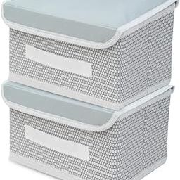 Non-Woven Multipurpose Small Storage Box with Lid & Handles Foldable Cloth Storage Organizer Bin Ideal for Organizing Toys & Clothes (Grey, Pack of 2)-image-32