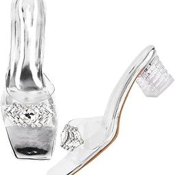 Stone Studded Block Heels Attractive Fancy and Comfortable Transparent Fashionable Party Kitten Heel For Womens & Girls-12
