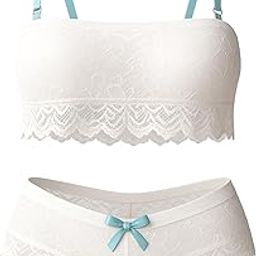 Women's Lycra Lace Trim Bralette and Panty Set with Bow Detail, White and Blue, Adjustable Straps-image-18