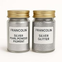 Francolin Pearl Powder & Glitter | Silver | Resin Art | Glitter – Shimmer for Epoxy, Tumblers, Slime & Nail Art 24 Shades – Cosmetic Grade – 20g*2-image-21