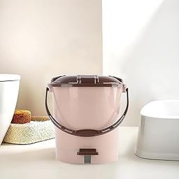 Heart Home 7 Ltr Plastic Dustbin for Home with Pedal, Lid & Handle | Dustbin for Kitchen, Bathroom & Office | Garbage Bin for Wet or Dry Waste | Check Dhakkan- Cream & Brown-2