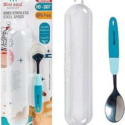 MINI SOUL Stainless Steel Spoon with Box for Baby Feeding, BPA Free Food Grade Material Spoon, PP Material Comfortable Grip Handle, Non-Toxic Training Self-Feeding Baby Spoon, (Pack of 1, Blue)-picture-30