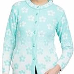 Women's Winterwear Woolen Floral Self Design Cardigan LightBlue-19