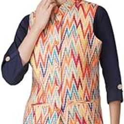 Digital Print Nehru Jacket Silk Ethnic Festive Modi Waistcoat for Women's-image-96