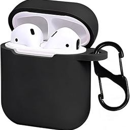 KACA Silicone Soft Case Cover with Keychain for AirPods 1 & 2, Apple airpods 1st and 2nd Generation case (Black)-image-79