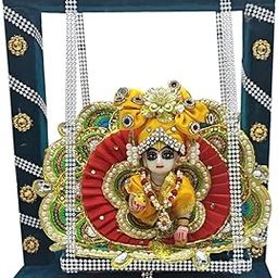 Ecommall Laddu Gopal Jhula Size 2, 3, 4 No Wooden Palana/Swing for Janmashtami & Sawan Kanhaji Idol Big Jhoola Decorative Showpiece God Ladoo Gopal-12