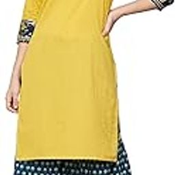 Women Cotton Jaipuri Print Mustard Yellow & Navy Blue Knee Length Kurta Sharara Set-image-10